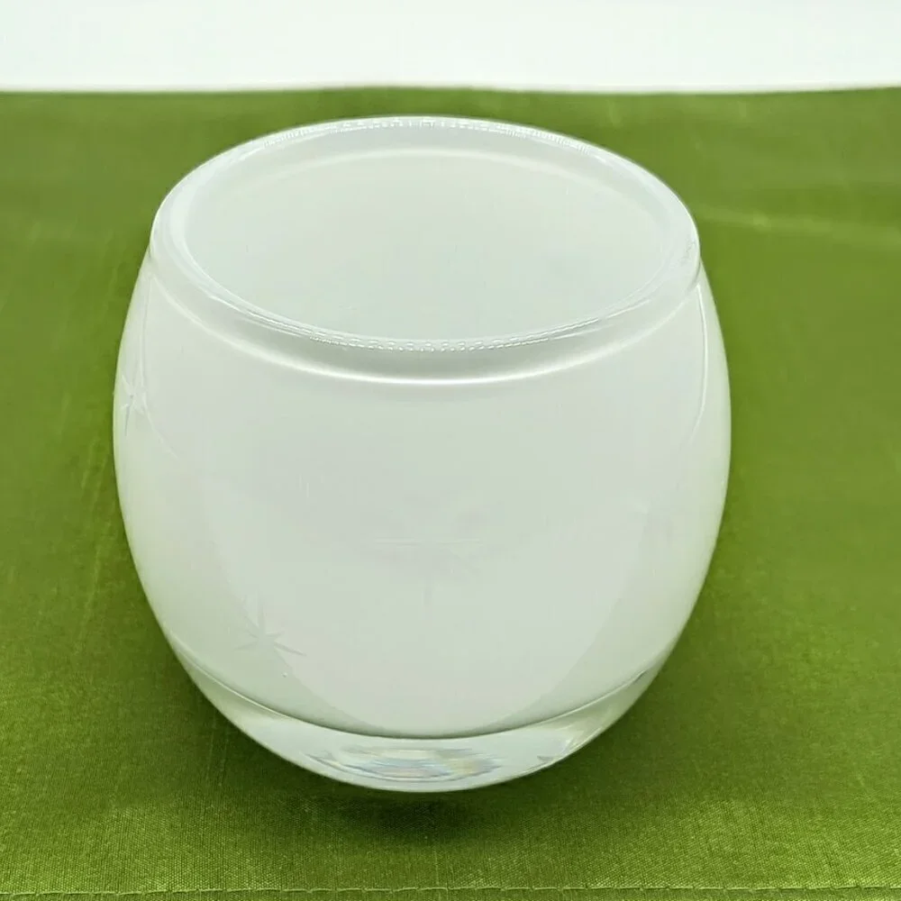 Crate & Barrel White Etched Starburst Glass Candle Holder